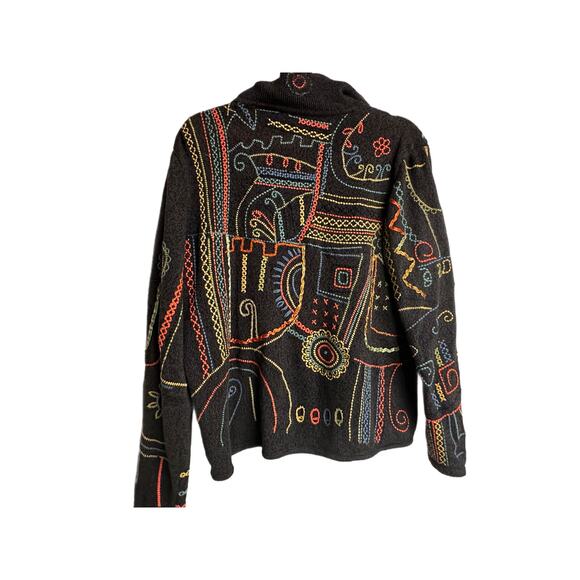 VTG Chico’s Abstract Folk Embroidered Boho Sweater Size M Wearable Art Festival - Picture 2 of 5